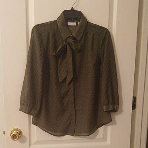New York & Company Olive color Blouse with swiss dots